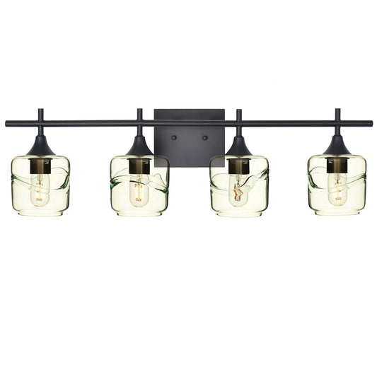 601 Swell: 4 Light Wall Vanity-Glass-Bicycle Glass Co - Hotshop-Eco Clear-Matte Black-Bicycle Glass Co