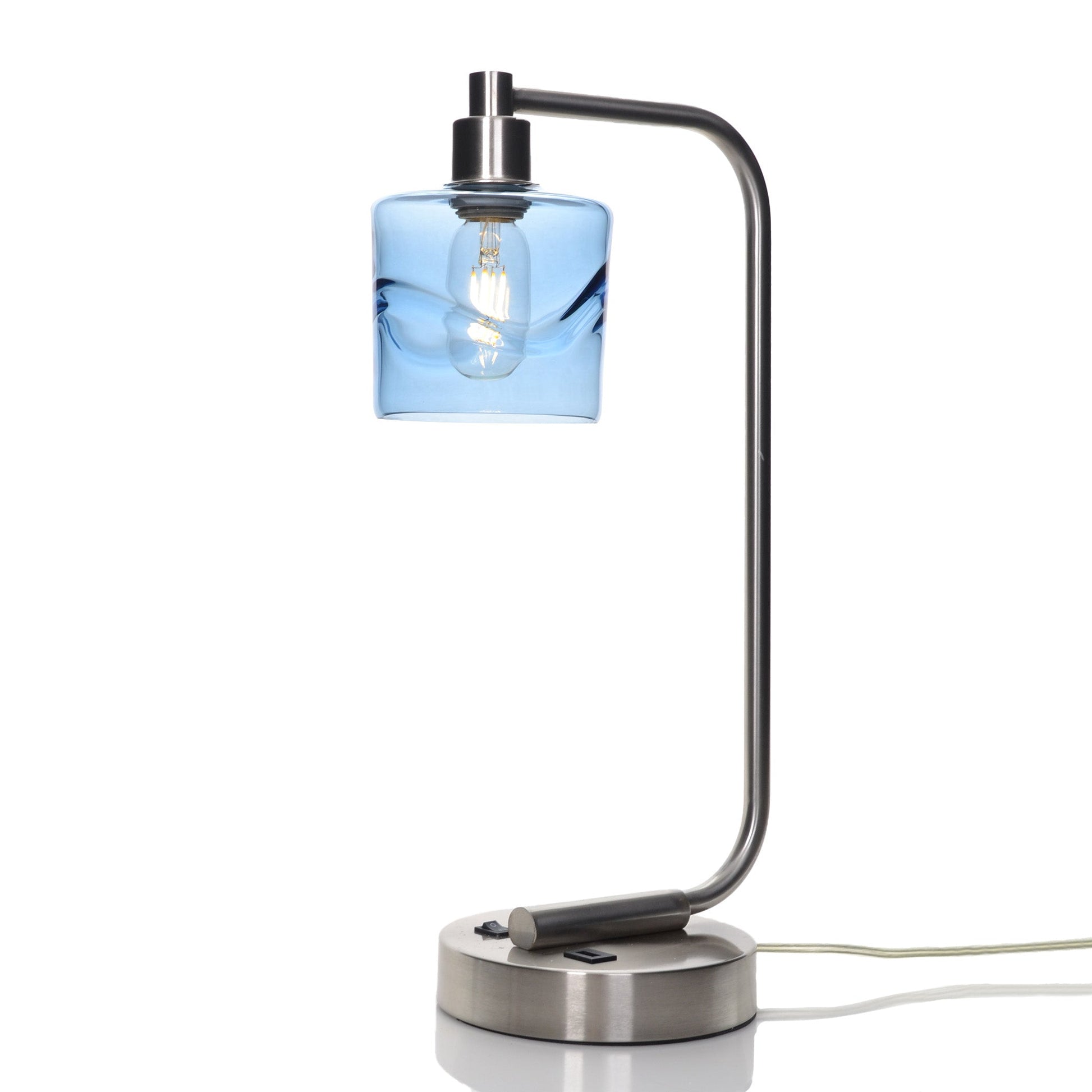 601 Swell: Table Lamp-Glass-Bicycle Glass Co - Hotshop-Steel Blue-Brushed Nickel-4 Watt LED (+$0.00)-Bicycle Glass Co