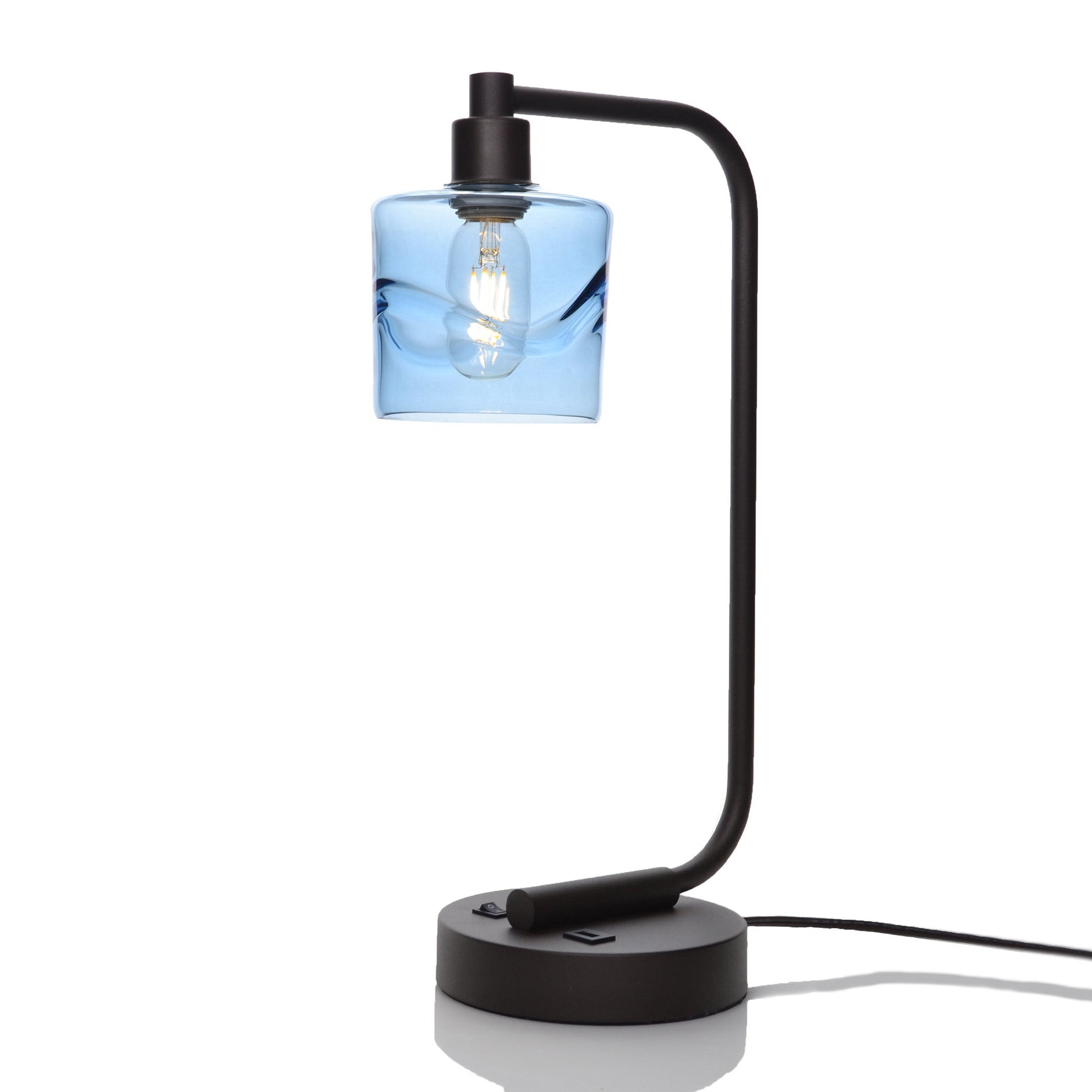 601 Swell: Table Lamp-Glass-Bicycle Glass Co - Hotshop-Steel Blue-Antique Bronze-4 Watt LED (+$0.00)-Bicycle Glass Co