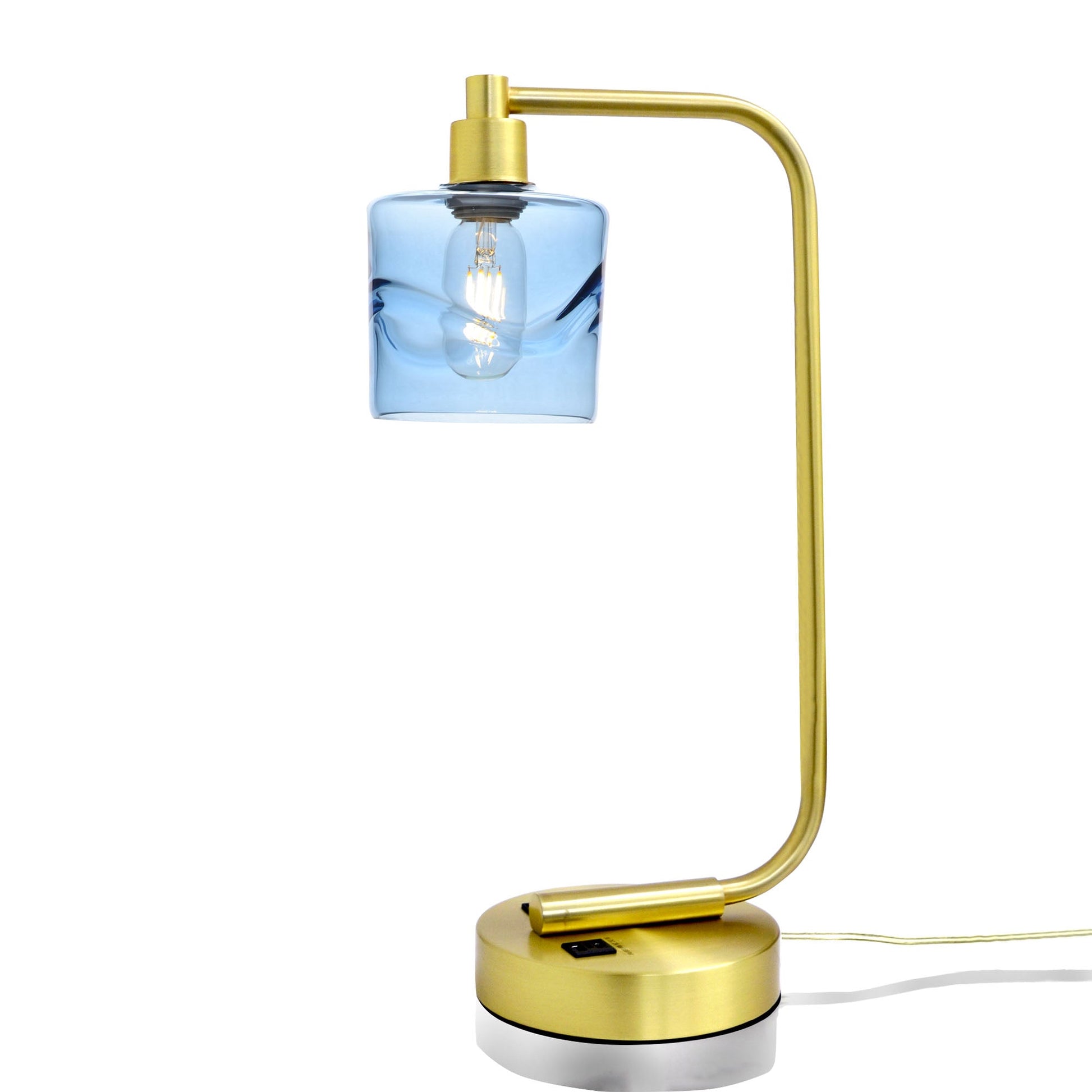 601 Swell: Table Lamp-Glass-Bicycle Glass Co - Hotshop-Steel Blue-Satin Brass-Bicycle Glass Co