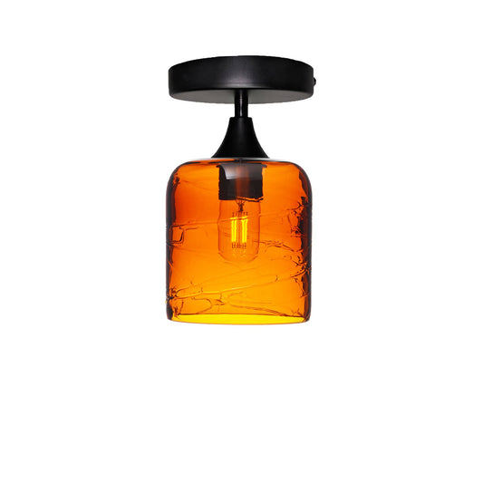 603 Spun: Semi Flush Light-Glass-Bicycle Glass Co - Hotshop-Golden Amber-Matte Black-Bicycle Glass Co