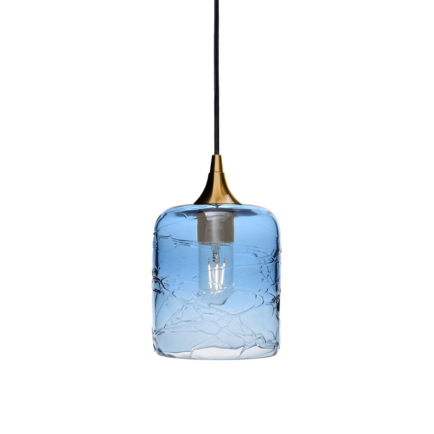 603 Spun: Single Pendant Light-Glass-Bicycle Glass Co - Hotshop-Steel Blue-Polished Brass-Bicycle Glass Co