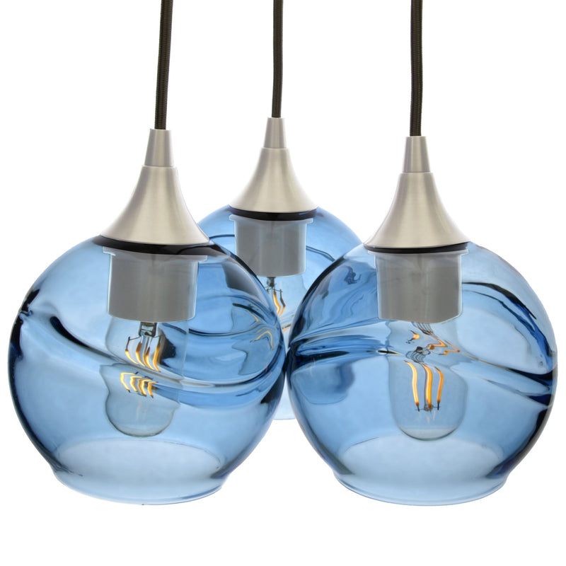 763 3 Cluster Chandelier — Brushed Nickel - 8ft Cord / Swell / Steel Blue
