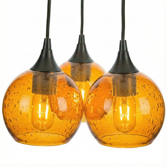 763 3 Cluster Chandelier-Glass-Bicycle Glass Co - Hotshop-Matte Black - 4ft Cord-Lunar-Golden Amber-Bicycle Glass Co