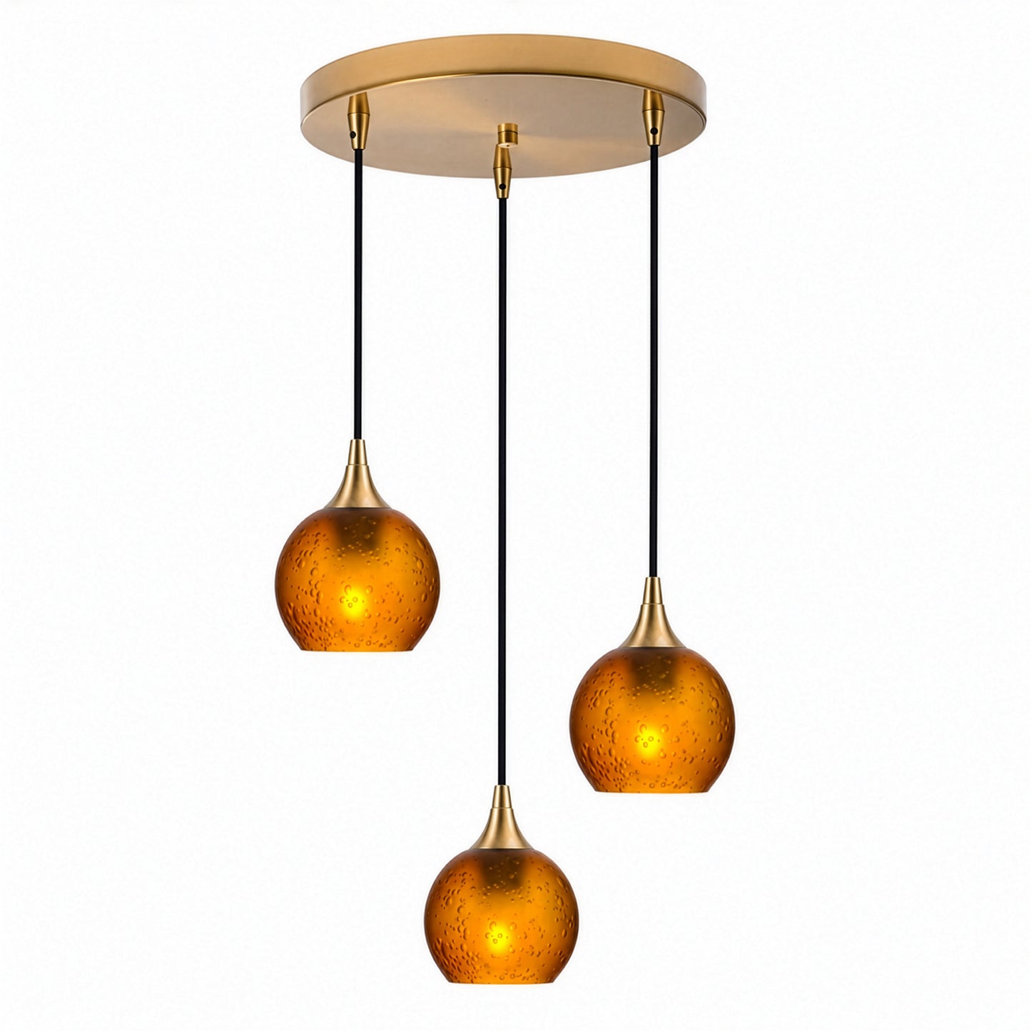 763 3 Pendant Cascade Chandelier-Glass-Bicycle Glass Co - Hotshop-Polished Brass - 4ft Cord-Celestial-Golden Amber-Bicycle Glass Co
