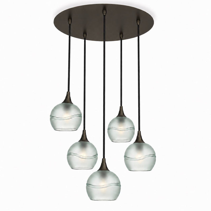 763 5 Pendant Cascade Chandelier — Antique Bronze - 4ft Cord / Glacial / Eco Clear