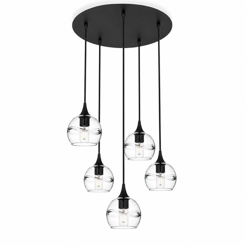 763 5 Pendant Cascade Chandelier — Matte Black - 8ft Cord / Swell / Eco Clear