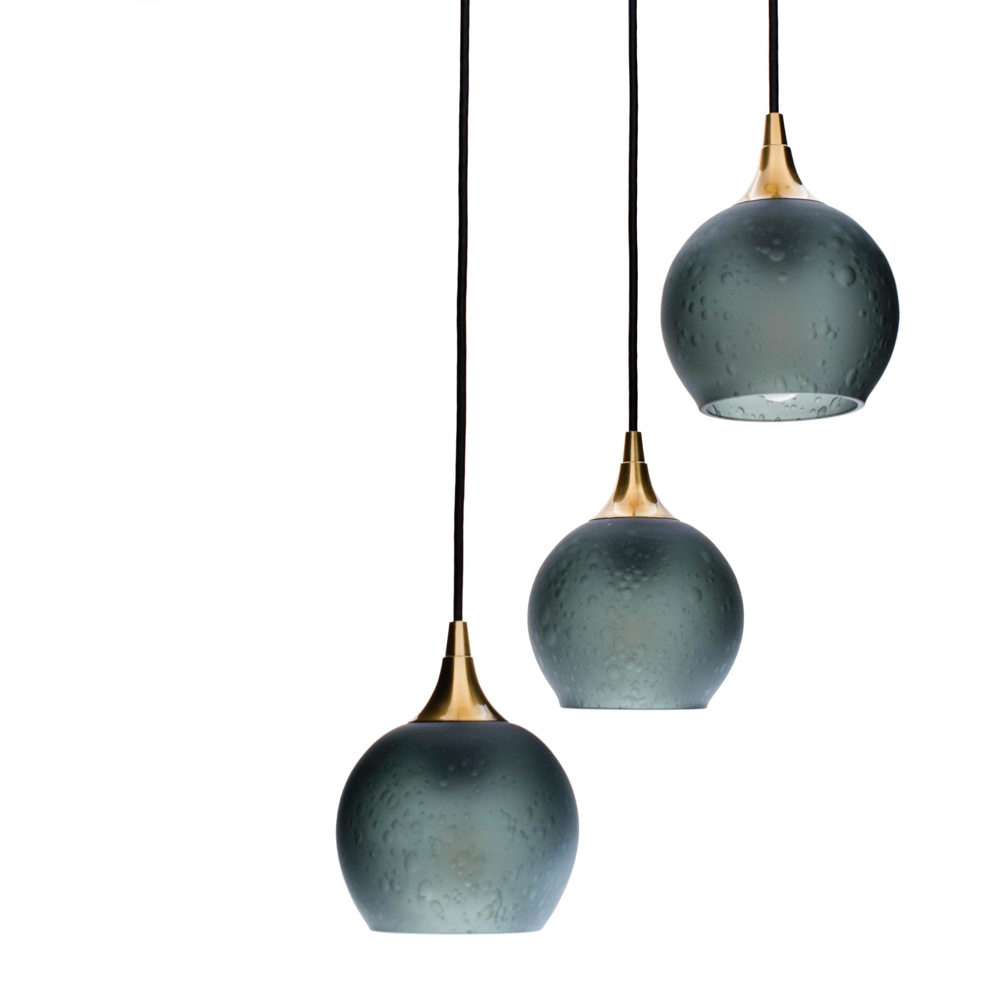 Bicycle Glass Co. 763 Celestial 3 Pendant Cascade Chandelier in Slate Gray with Polished Brass Hardware