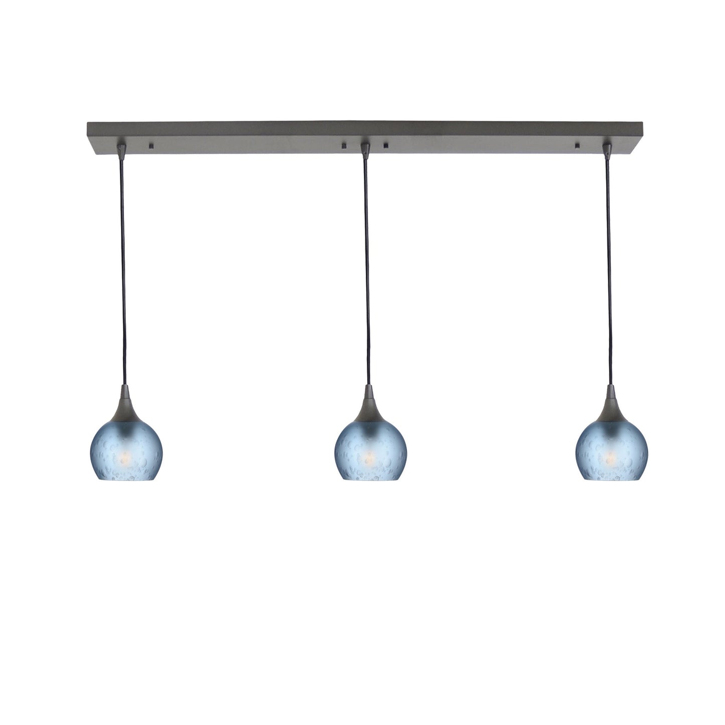 763 Celestial: 3 Pendant Linear Chandelier-Glass-Bicycle Glass Co - Hotshop-Steel Blue-Antique Bronze-Bicycle Glass Co