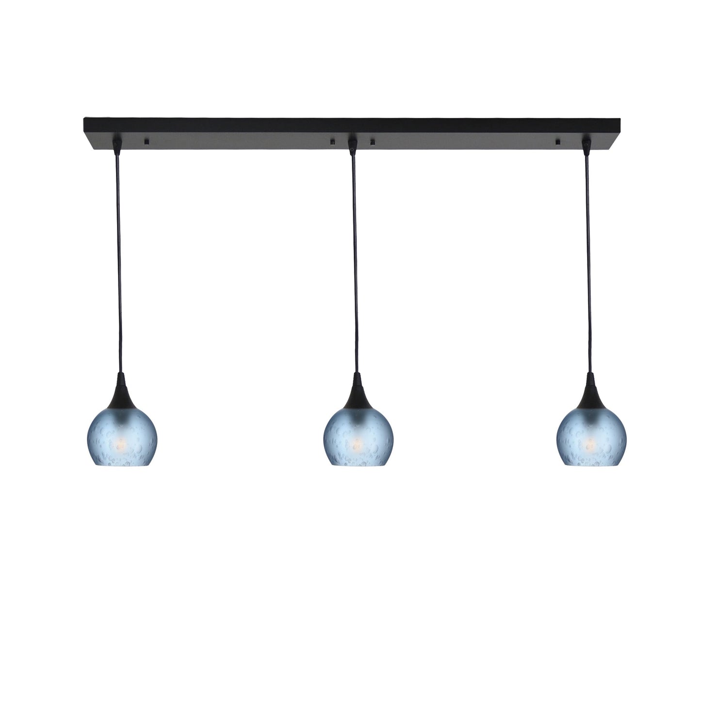 763 Celestial: 3 Pendant Linear Chandelier-Glass-Bicycle Glass Co - Hotshop-Steel Blue-Matte Black-Bicycle Glass Co