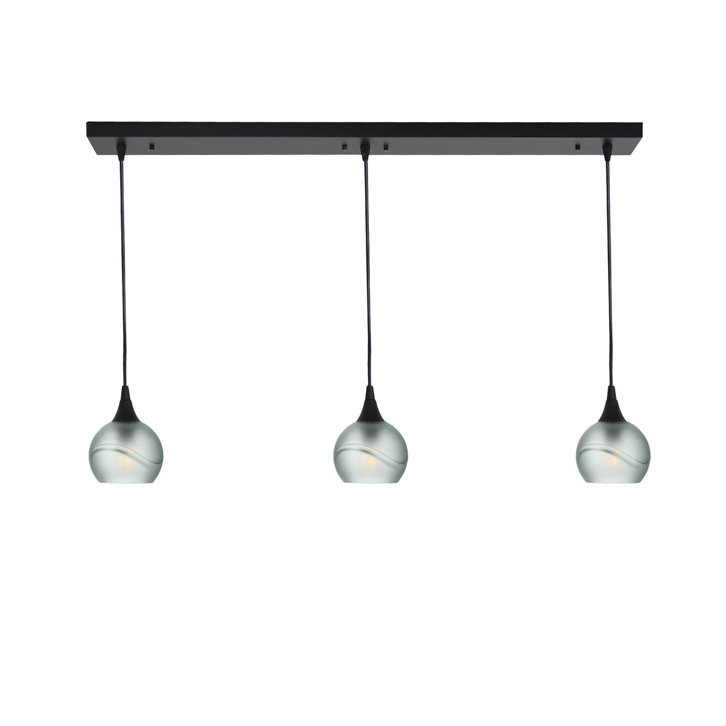 763 Glacial: 3 Pendant Linear Chandelier-Glass-Bicycle Glass Co - Hotshop-Eco Clear-Matte Black-Bicycle Glass Co