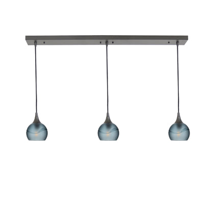 763 Glacial: 3 Pendant Linear Chandelier-Glass-Bicycle Glass Co - Hotshop-Slate Gray-Antique Bronze-Bicycle Glass Co