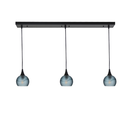 763 Glacial: 3 Pendant Linear Chandelier-Glass-Bicycle Glass Co - Hotshop-Slate Gray-Matte Black-Bicycle Glass Co