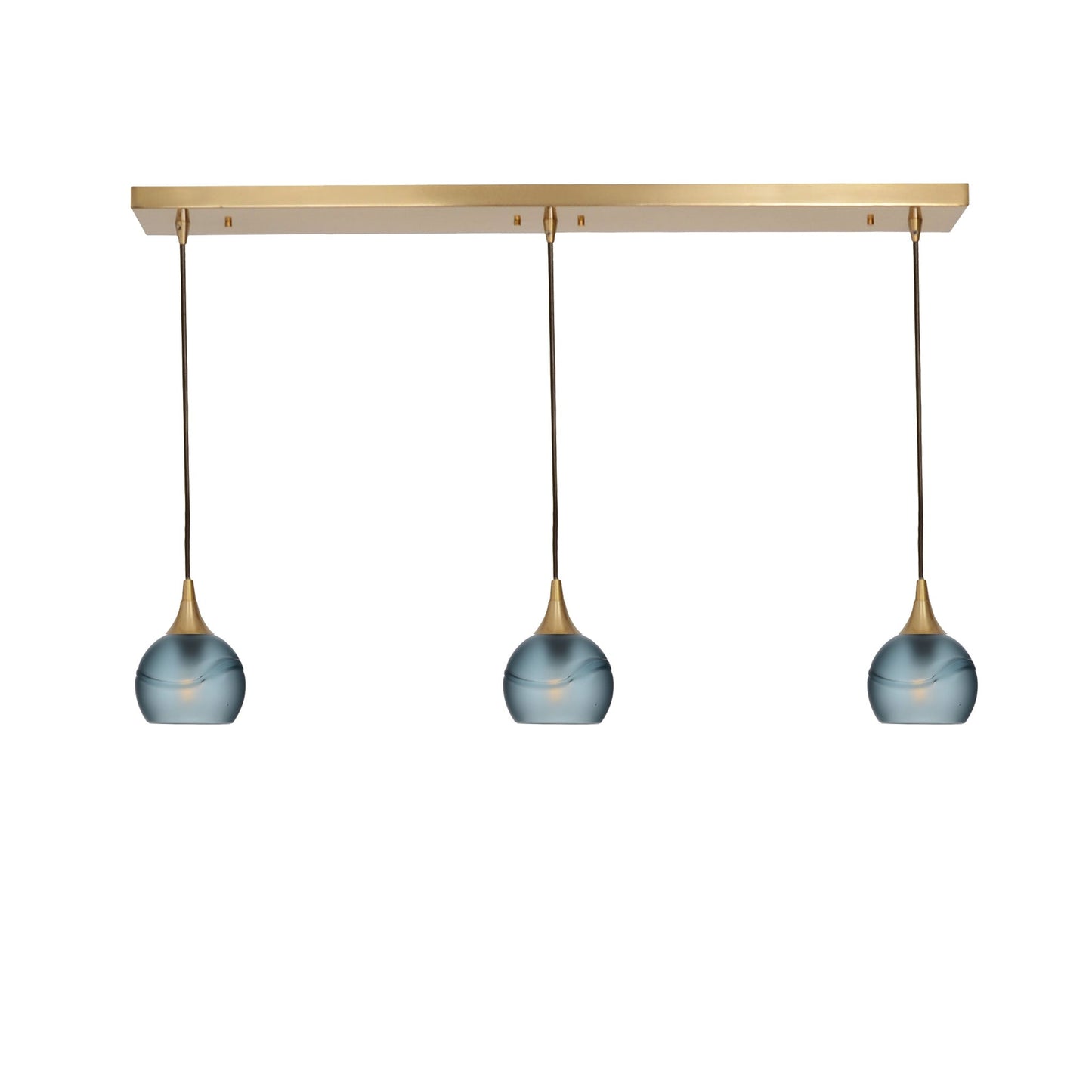 763 Glacial: 3 Pendant Linear Chandelier-Glass-Bicycle Glass Co - Hotshop-Slate Gray-Polished Brass-Bicycle Glass Co