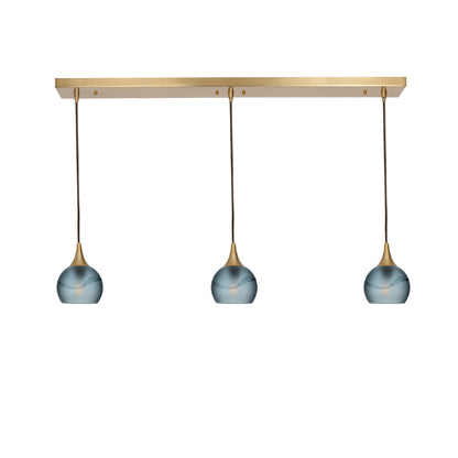 763 Glacial: 3 Pendant Linear Chandelier-Glass-Bicycle Glass Co - Hotshop-Slate Gray-Polished Brass-Bicycle Glass Co