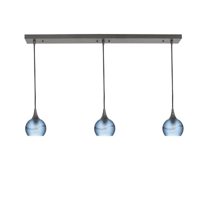 763 Glacial: 3 Pendant Linear Chandelier-Glass-Bicycle Glass Co - Hotshop-Steel Blue-Antique Bronze-Bicycle Glass Co