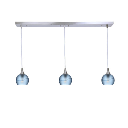 763 Glacial: 3 Pendant Linear Chandelier-Glass-Bicycle Glass Co - Hotshop-Steel Blue-Brushed Nickel-Bicycle Glass Co