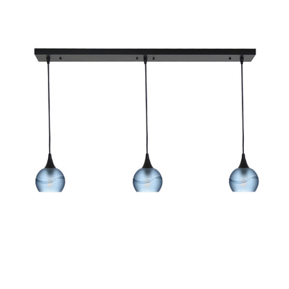 763 Glacial: 3 Pendant Linear Chandelier-Glass-Bicycle Glass Co - Hotshop-Steel Blue-Matte Black-Bicycle Glass Co