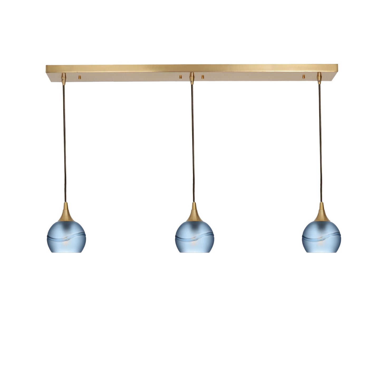 763 Glacial: 3 Pendant Linear Chandelier-Glass-Bicycle Glass Co - Hotshop-Steel Blue-Polished Brass-Bicycle Glass Co