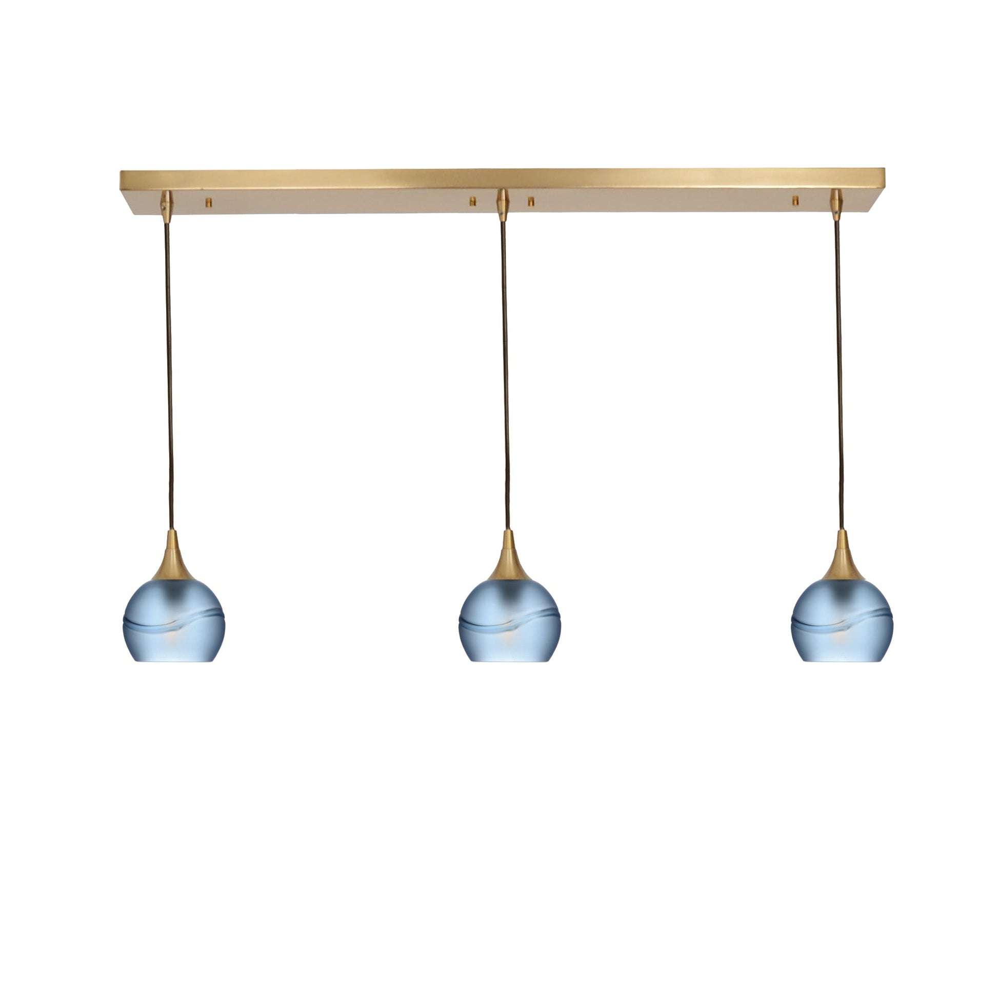 763 Glacial: 3 Pendant Linear Chandelier-Glass-Bicycle Glass Co - Hotshop-Steel Blue-Polished Brass-Bicycle Glass Co