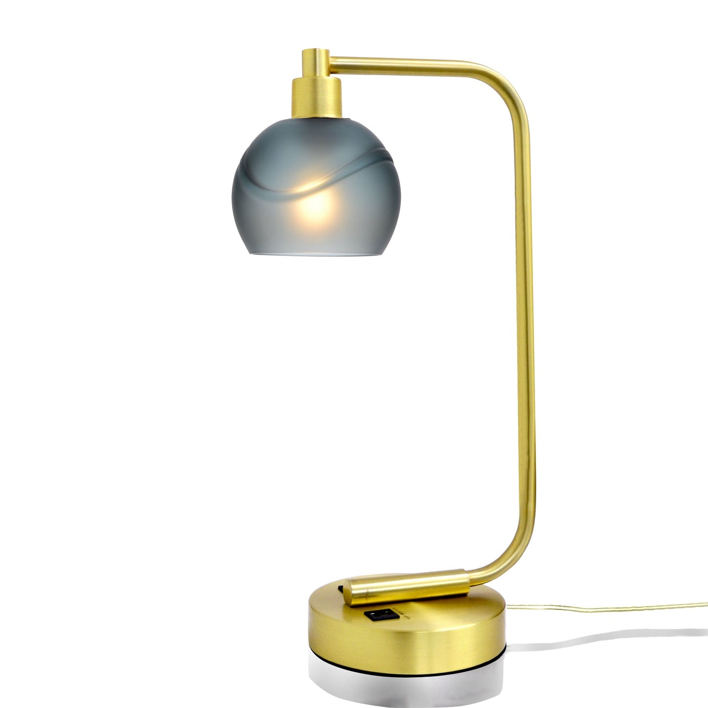 763 Glacial: Table Lamp-Glass-Bicycle Glass Co - Hotshop-Slate Gray-Satin Brass-Bicycle Glass Co