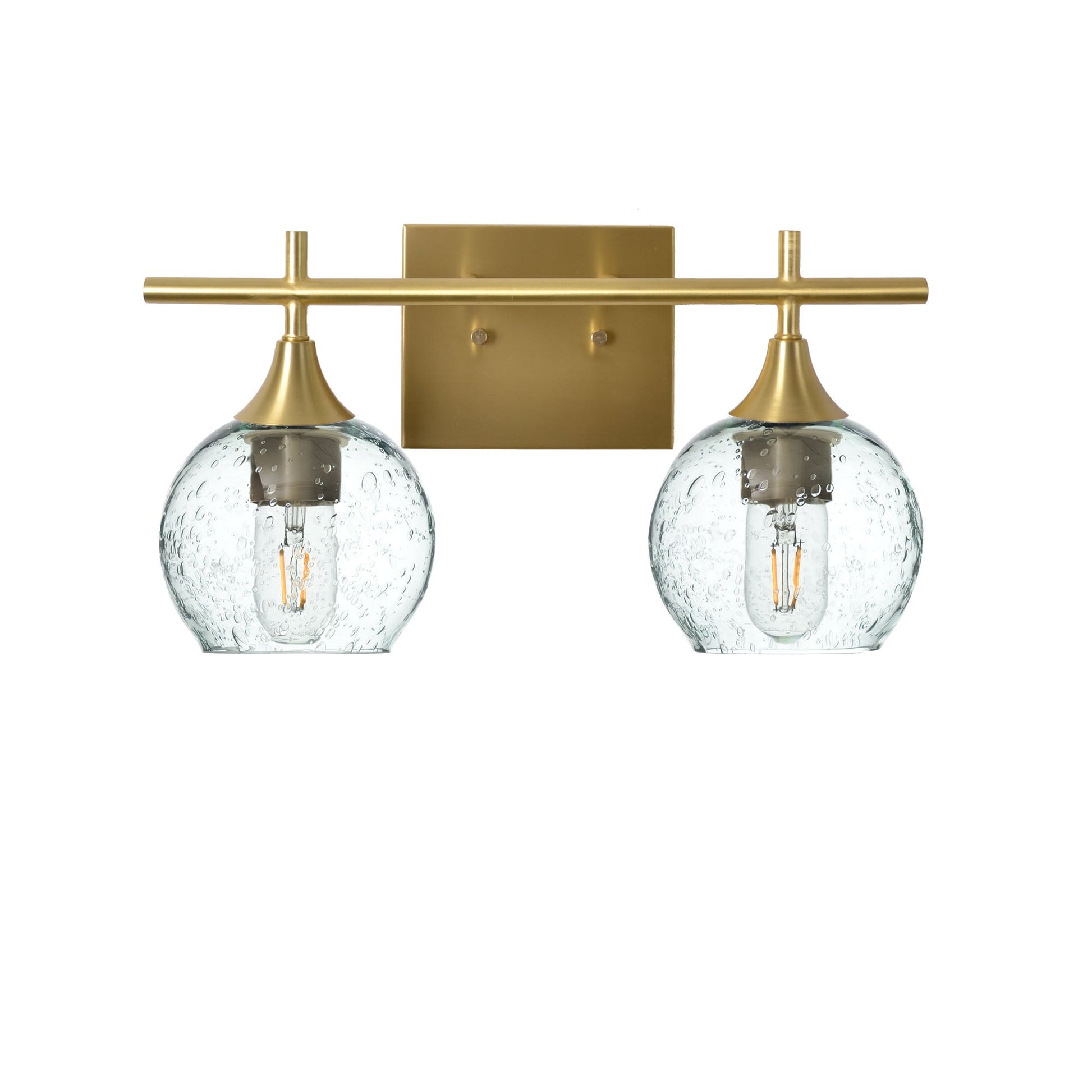 763 Lunar: 2 Light Wall Vanity-Glass-Bicycle Glass Co - Hotshop-Eco Clear-Satin Brass-Bicycle Glass Co