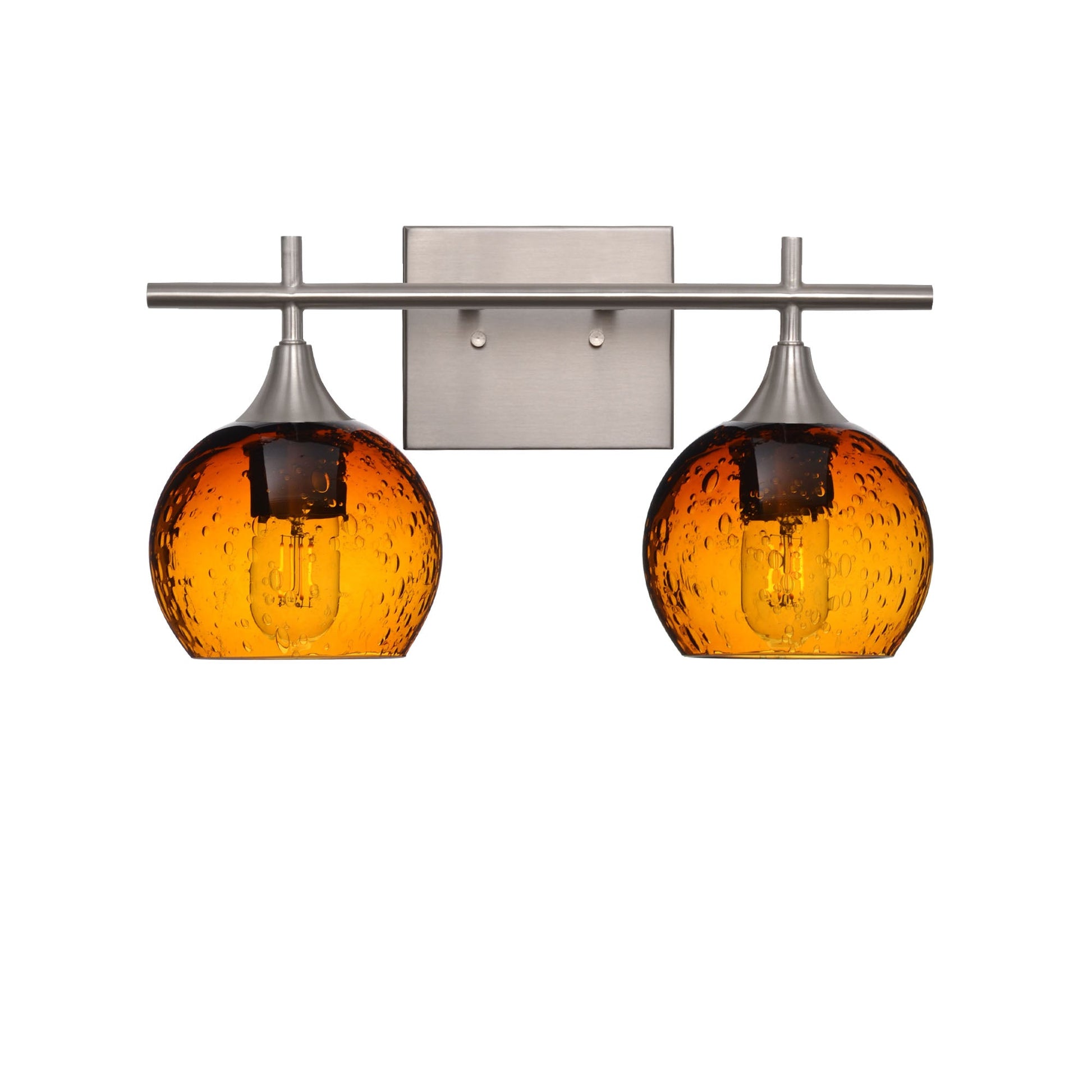 763 Lunar: 2 Light Wall Vanity-Glass-Bicycle Glass Co - Hotshop-Golden Amber-Brushed Nickel-Bicycle Glass Co