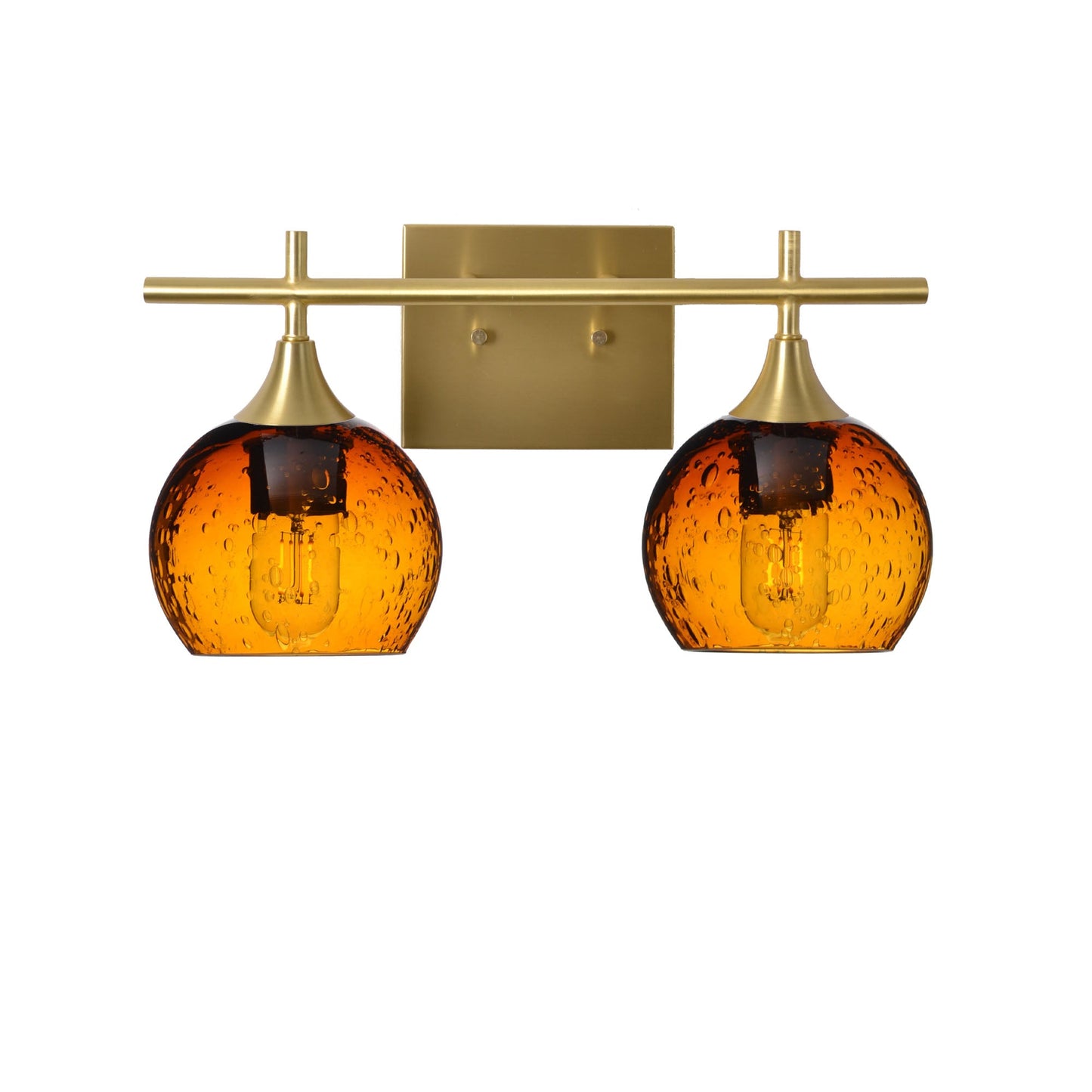 763 Lunar: 2 Light Wall Vanity-Glass-Bicycle Glass Co - Hotshop-Golden Amber-Satin Brass-Bicycle Glass Co