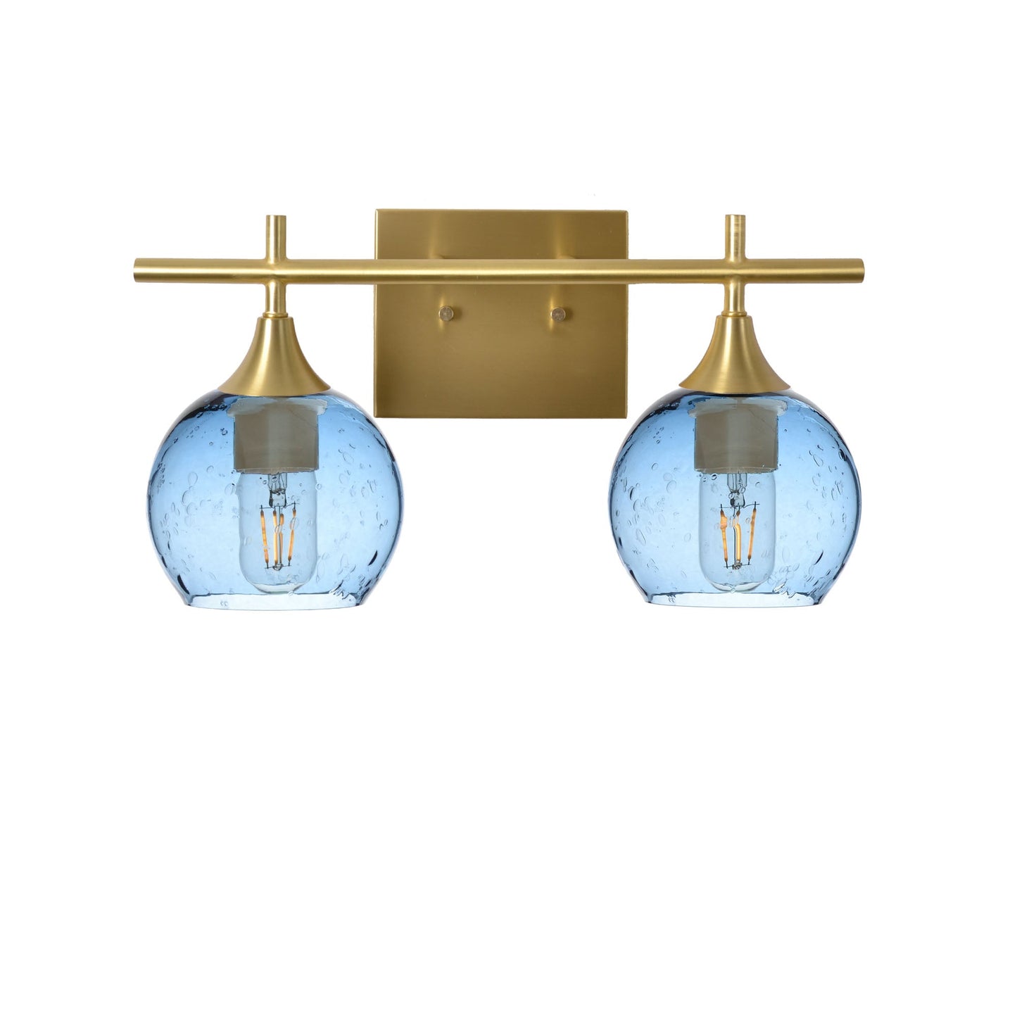 763 Lunar: 2 Light Wall Vanity-Glass-Bicycle Glass Co - Hotshop-Steel Blue-Satin Brass-Bicycle Glass Co