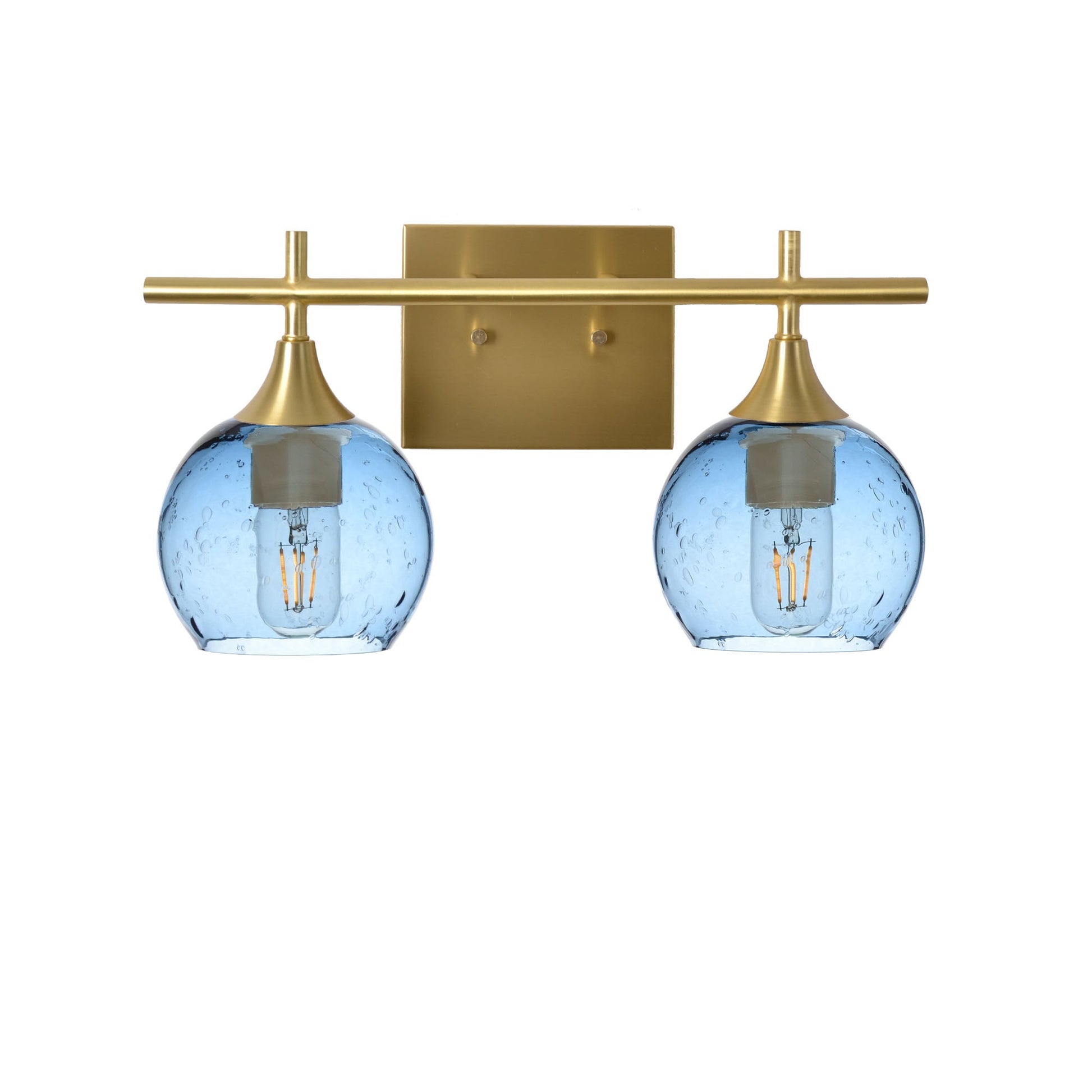 763 Lunar: 2 Light Wall Vanity-Glass-Bicycle Glass Co - Hotshop-Steel Blue-Satin Brass-Bicycle Glass Co