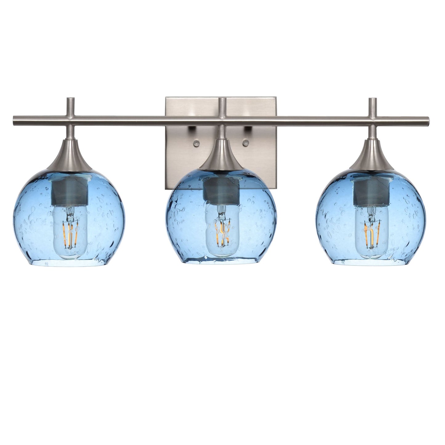 763 Lunar: 3 Light Wall Vanity-Glass-Bicycle Glass Co - Hotshop-Steel Blue-Brushed Nickel-Bicycle Glass Co
