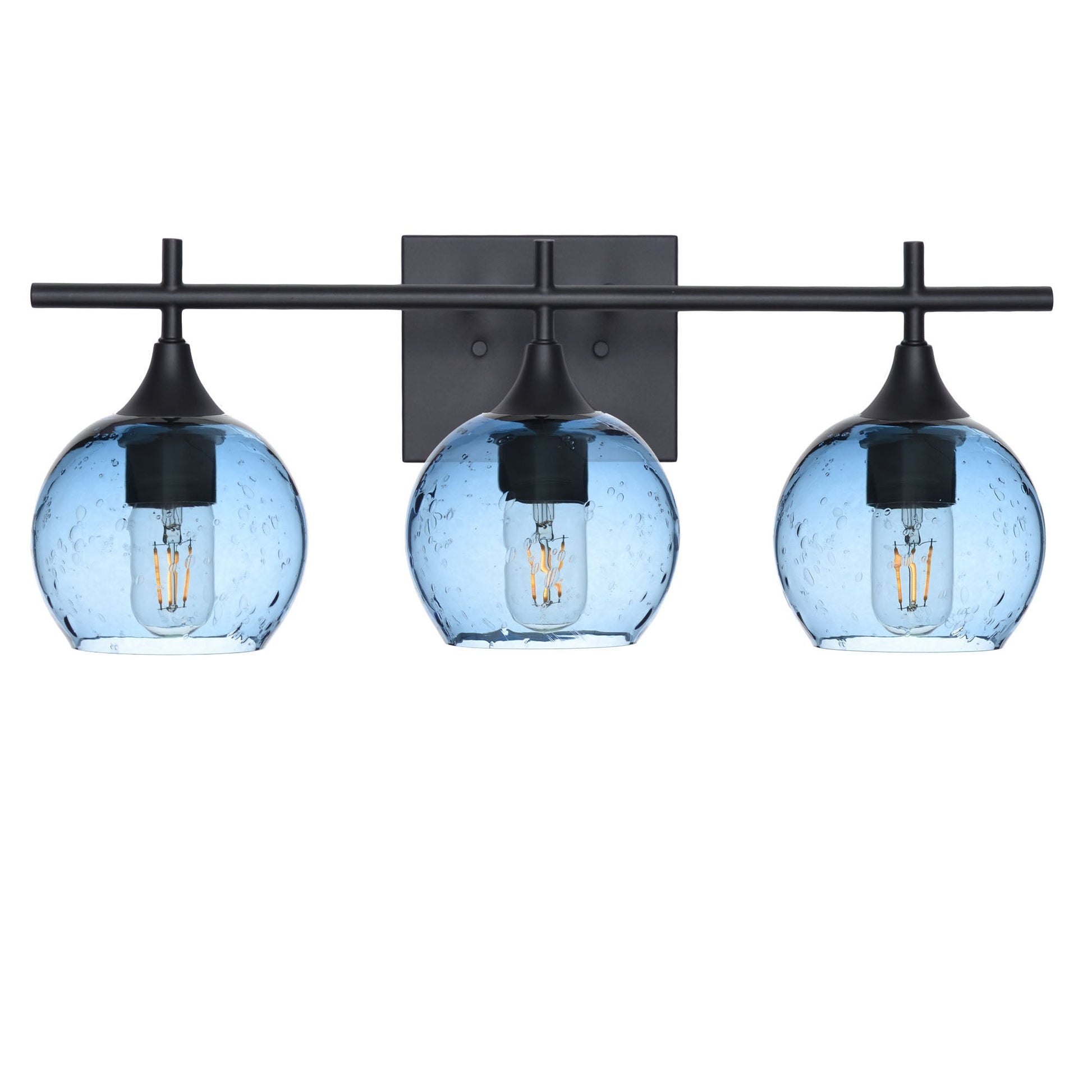 763 Lunar: 3 Light Wall Vanity-Glass-Bicycle Glass Co - Hotshop-Steel Blue-Matte Black-Bicycle Glass Co