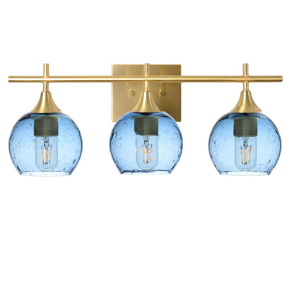 763 Lunar: 3 Light Wall Vanity-Glass-Bicycle Glass Co - Hotshop-Steel Blue-Satin Brass-Bicycle Glass Co