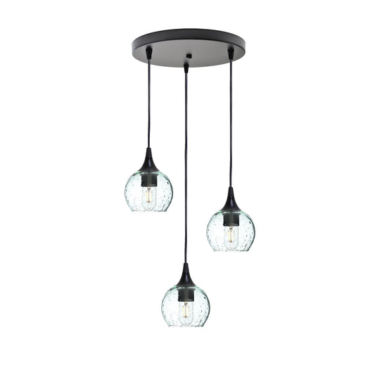 763 Lunar: 3 Pendant Cascade Chandelier-Glass-Bicycle Glass Co - Hotshop-Eco Clear-Matte Black-Bicycle Glass Co