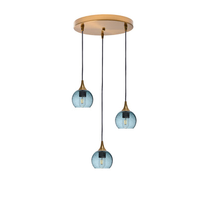 763 Lunar: 3 Pendant Cascade Chandelier-Glass-Bicycle Glass Co - Hotshop-Slate Gray-Polished Brass-Bicycle Glass Co