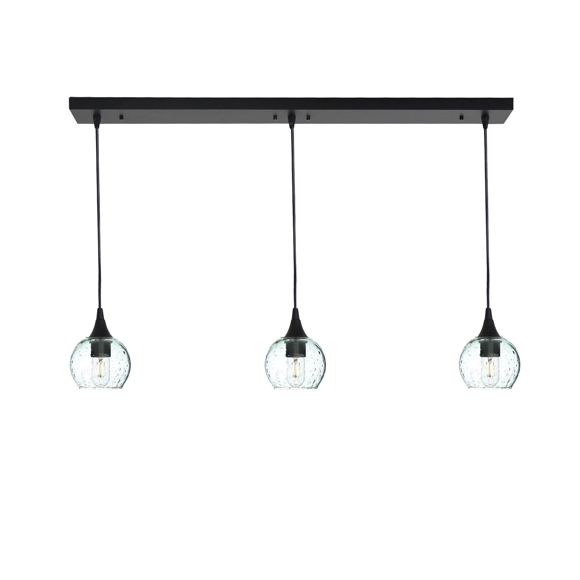 763 Lunar: 3 Pendant Linear Chandelier-Glass-Bicycle Glass Co - Hotshop-Eco Clear-Matte Black-Bicycle Glass Co