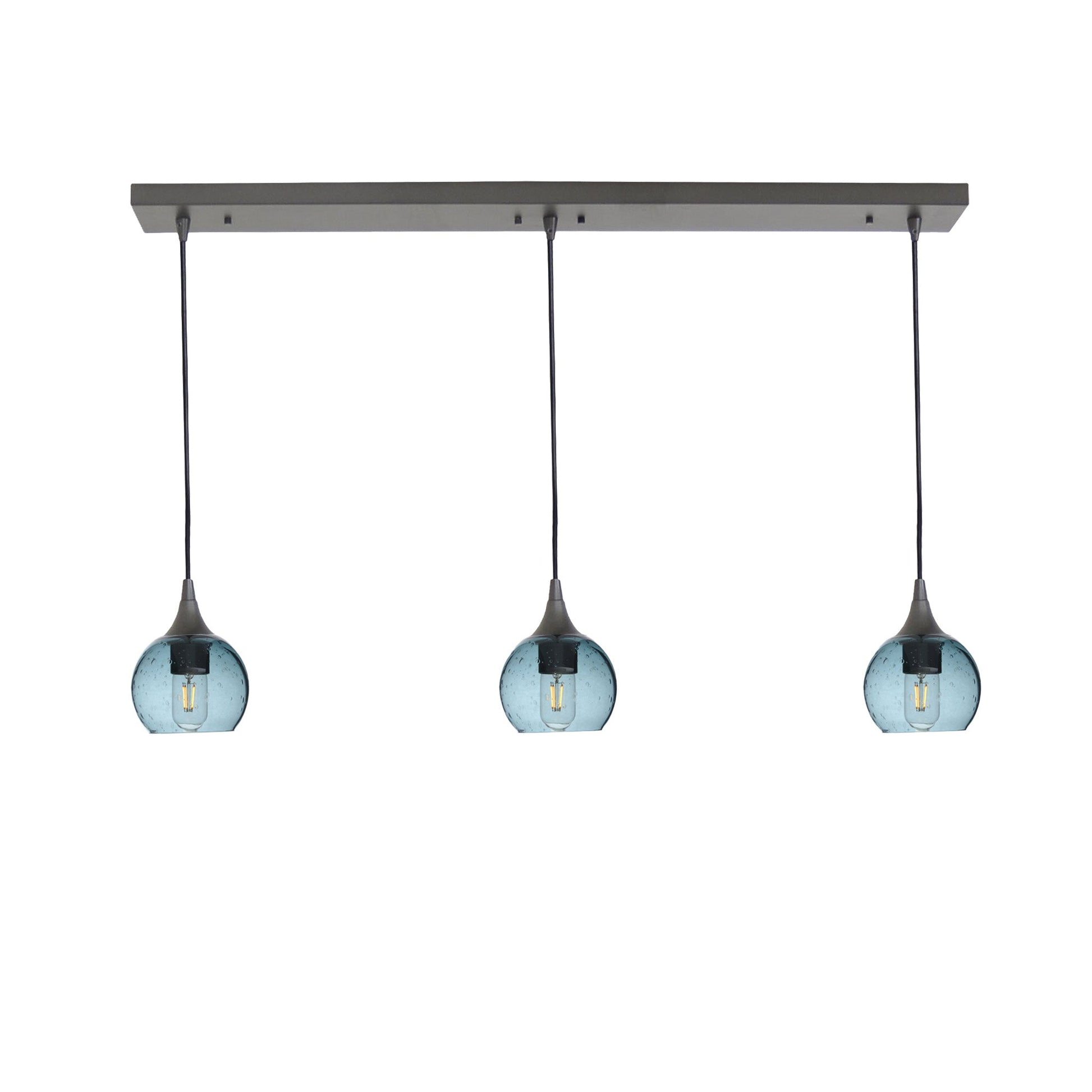 763 Lunar: 3 Pendant Linear Chandelier-Glass-Bicycle Glass Co - Hotshop-Slate Gray-Antique Bronze-Bicycle Glass Co