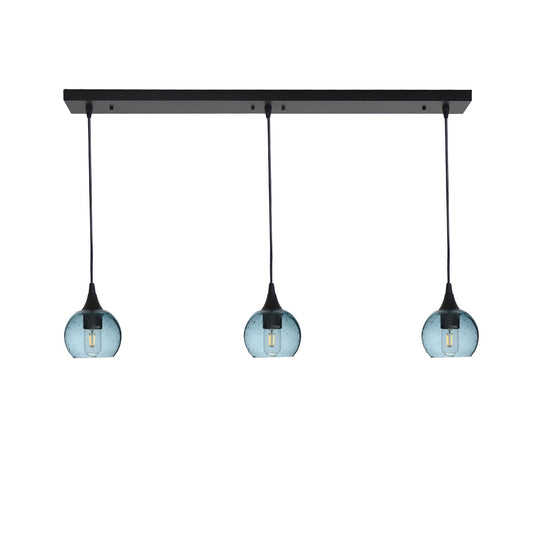 763 Lunar: 3 Pendant Linear Chandelier-Glass-Bicycle Glass Co - Hotshop-Slate Gray-Matte Black-Bicycle Glass Co