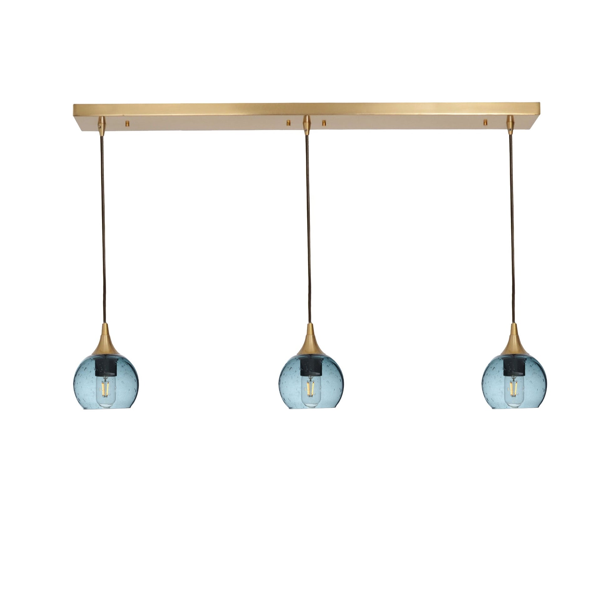 763 Lunar: 3 Pendant Linear Chandelier-Glass-Bicycle Glass Co - Hotshop-Slate Gray-Polished Brass-Bicycle Glass Co