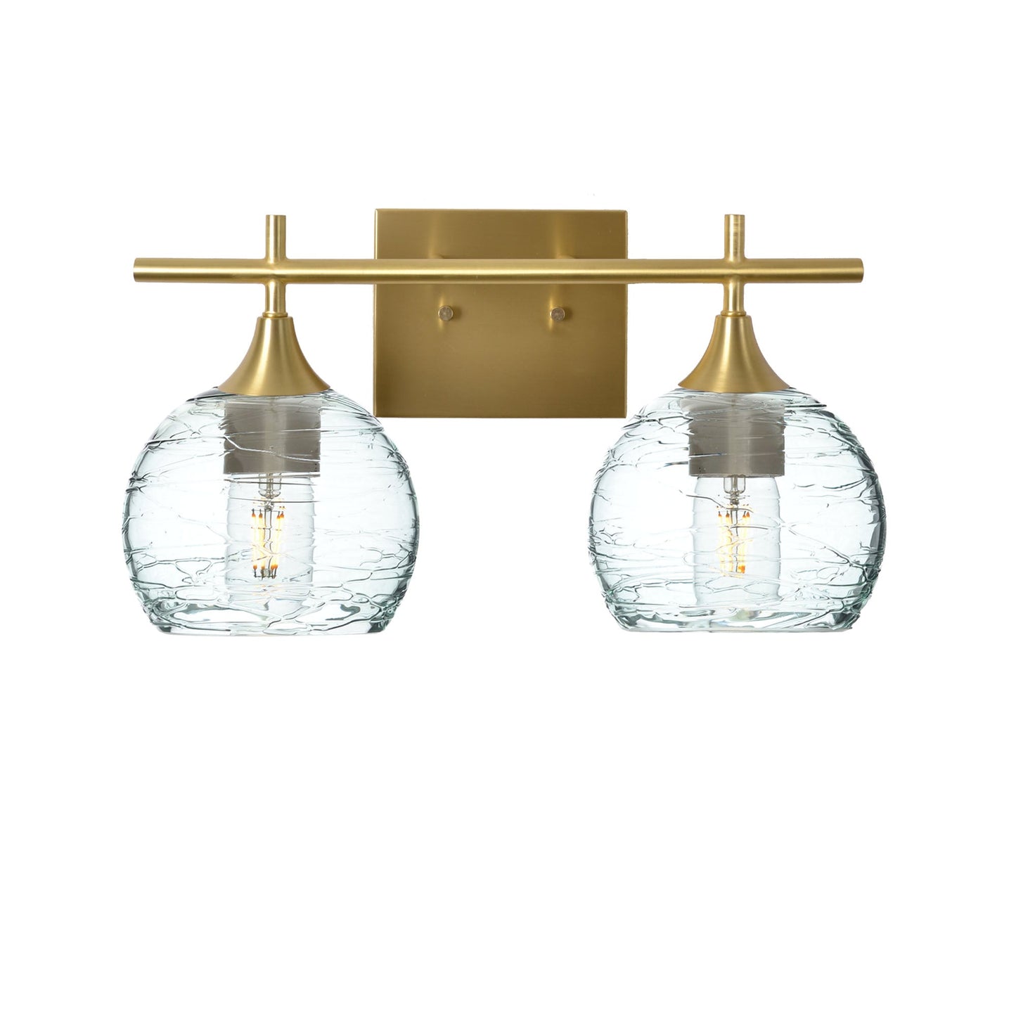 763 Spun: 2 Light Wall Vanity-Glass-Bicycle Glass Co - Hotshop-Eco Clear-Satin Brass-Bicycle Glass Co