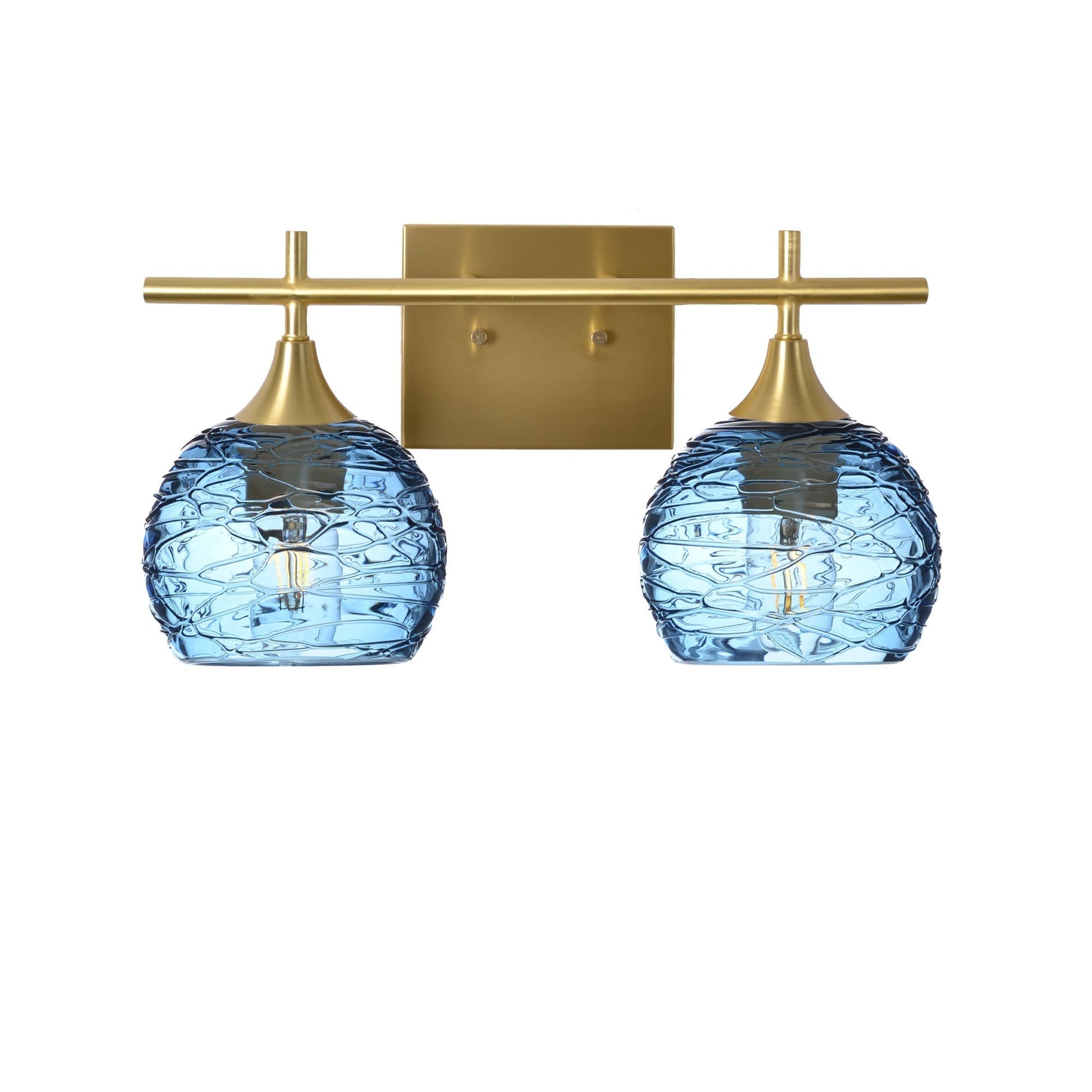 763 Spun: 2 Light Wall Vanity-Glass-Bicycle Glass Co - Hotshop-Steel Blue-Satin Brass-Bicycle Glass Co