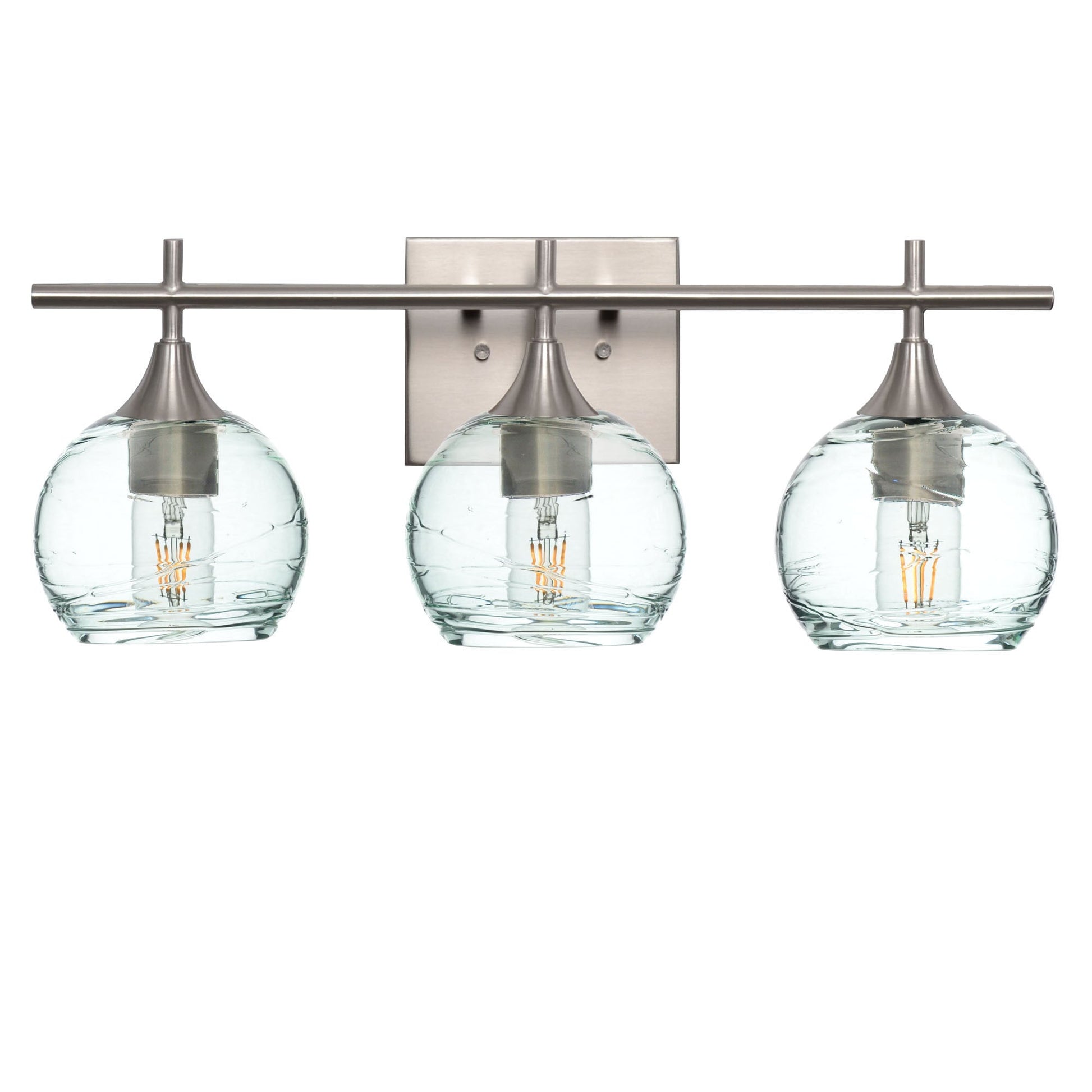 763 Spun: 3 Light Wall Vanity-Glass-Bicycle Glass Co - Hotshop-Eco Clear-Brushed Nickel-Bicycle Glass Co