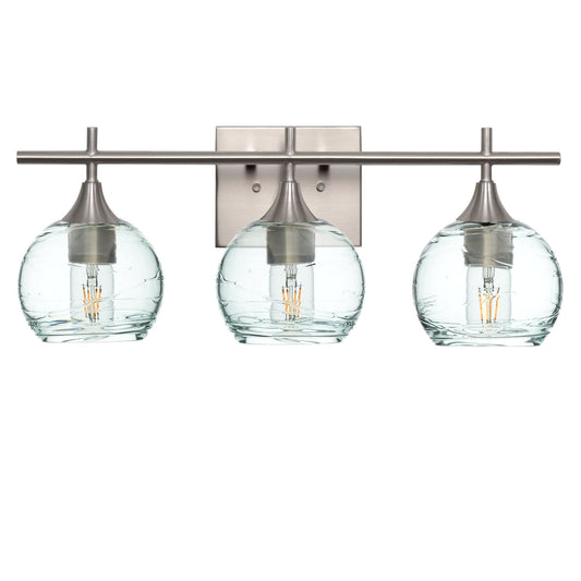 763 Spun: 3 Light Wall Vanity-Glass-Bicycle Glass Co - Hotshop-Eco Clear-Brushed Nickel-Bicycle Glass Co