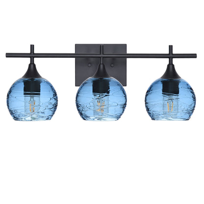 763 Spun: 3 Light Wall Vanity-Glass-Bicycle Glass Co - Hotshop-Steel Blue-Matte Black-Bicycle Glass Co