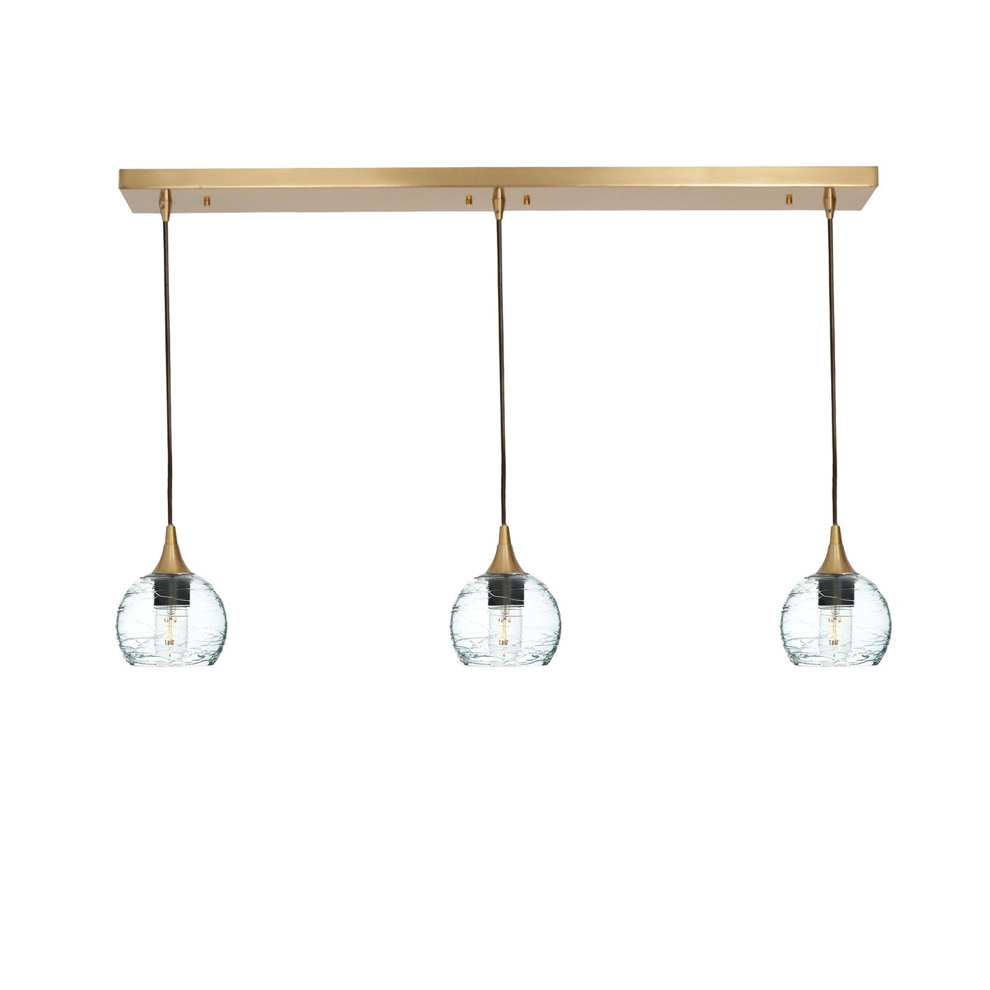 763 Spun: 3 Pendant Linear Chandelier-Glass-Bicycle Glass Co - Hotshop-Eco Clear-Polished Brass-Bicycle Glass Co