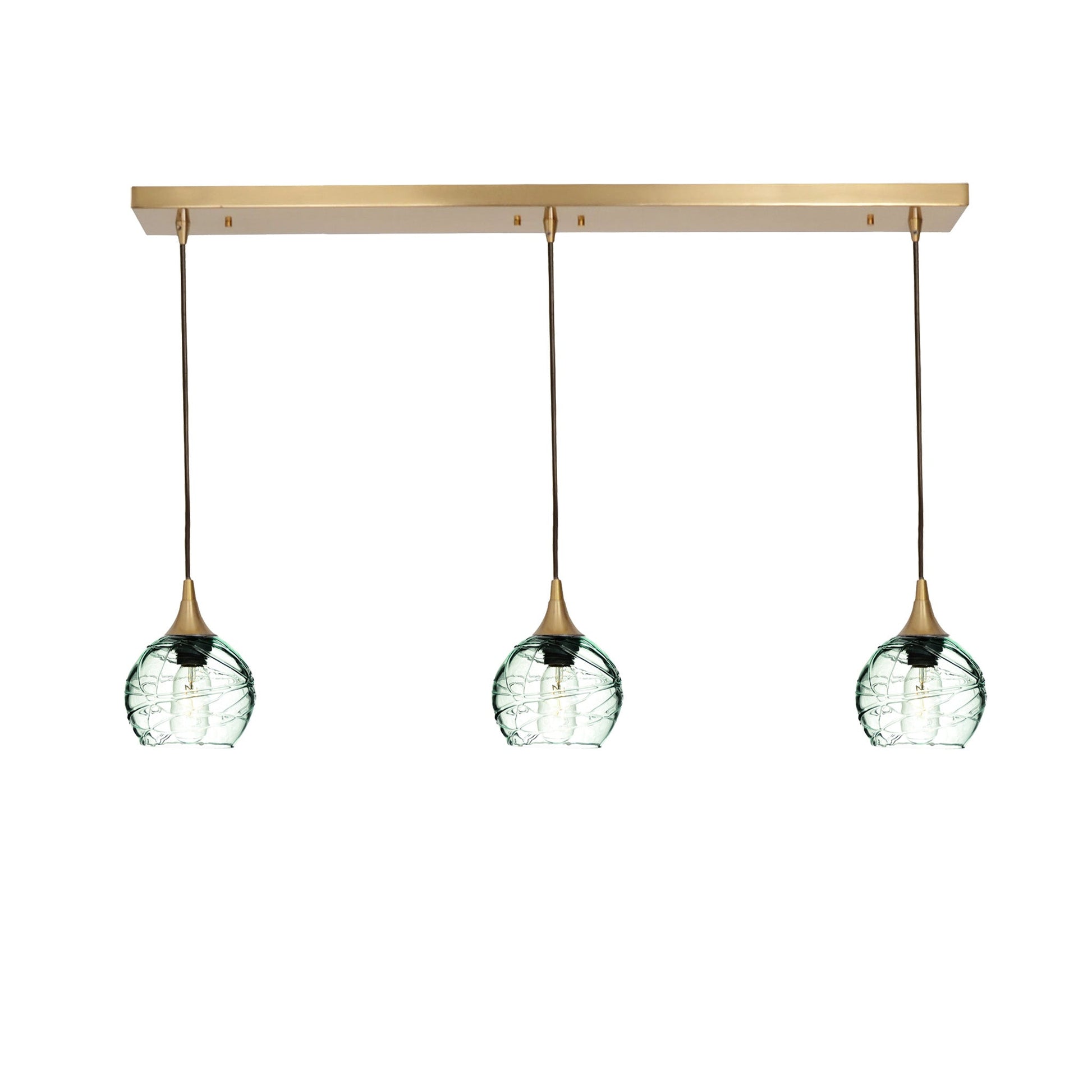 763 Spun: 3 Pendant Linear Chandelier-Glass-Bicycle Glass Co - Hotshop-Eco Clear-Polished Brass-Bicycle Glass Co