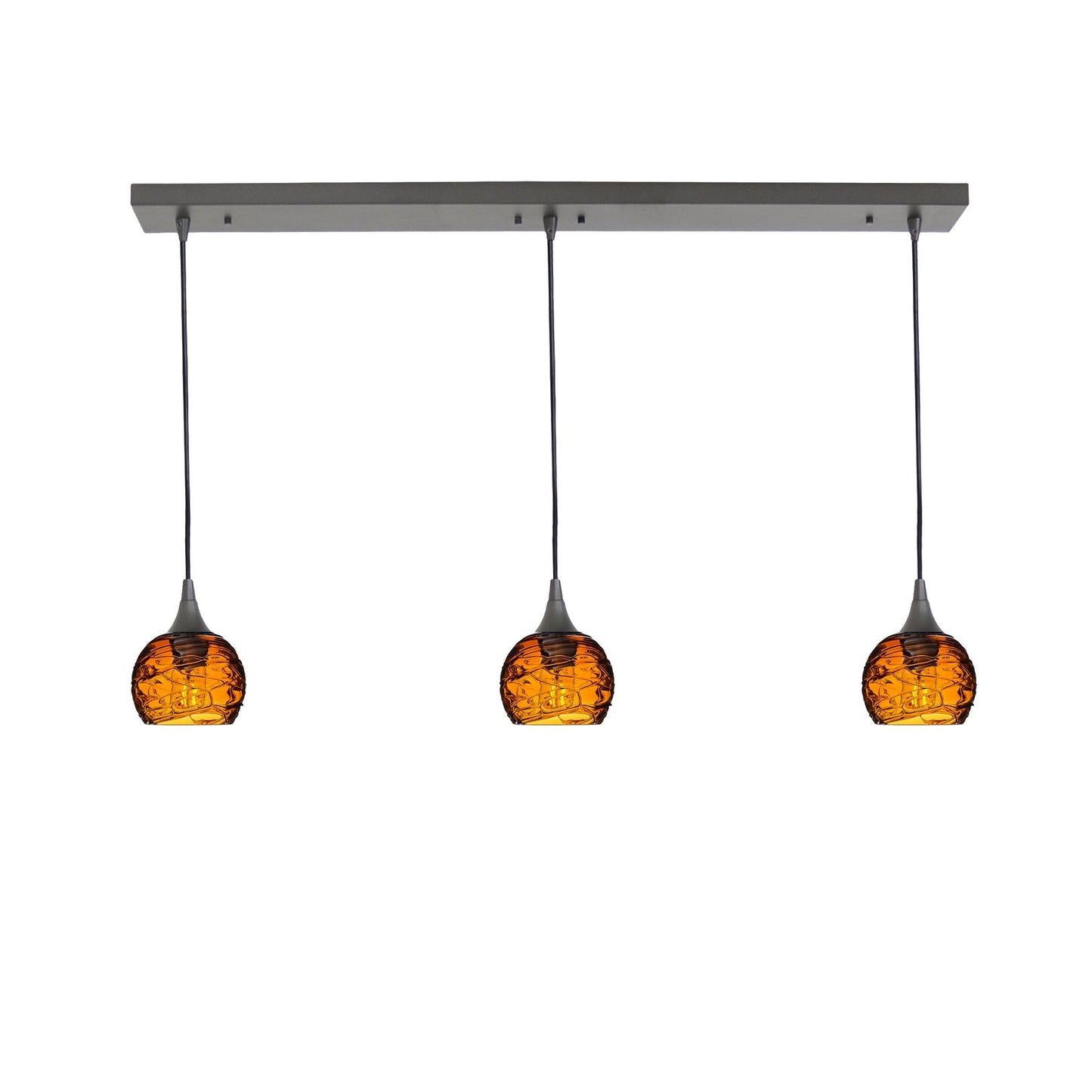 763 Spun: 3 Pendant Linear Chandelier-Glass-Bicycle Glass Co - Hotshop-Eco Clear-Matte Black-Bicycle Glass Co