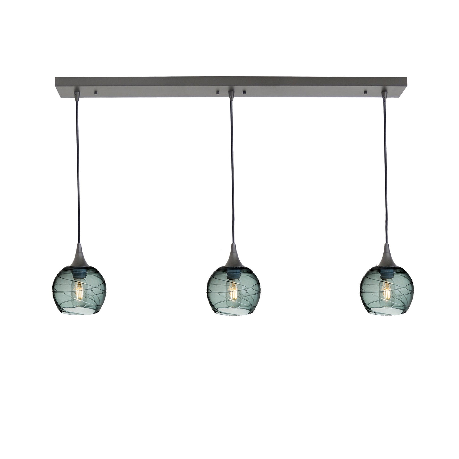 763 Spun: 3 Pendant Linear Chandelier-Glass-Bicycle Glass Co - Hotshop-Slate Gray-Antique Bronze-Bicycle Glass Co