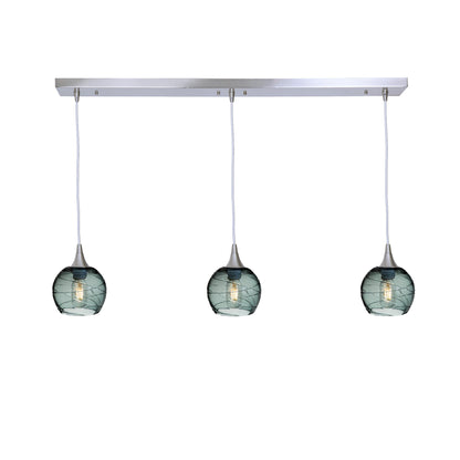 763 Spun: 3 Pendant Linear Chandelier-Glass-Bicycle Glass Co - Hotshop-Slate Gray-Brushed Nickel-Bicycle Glass Co