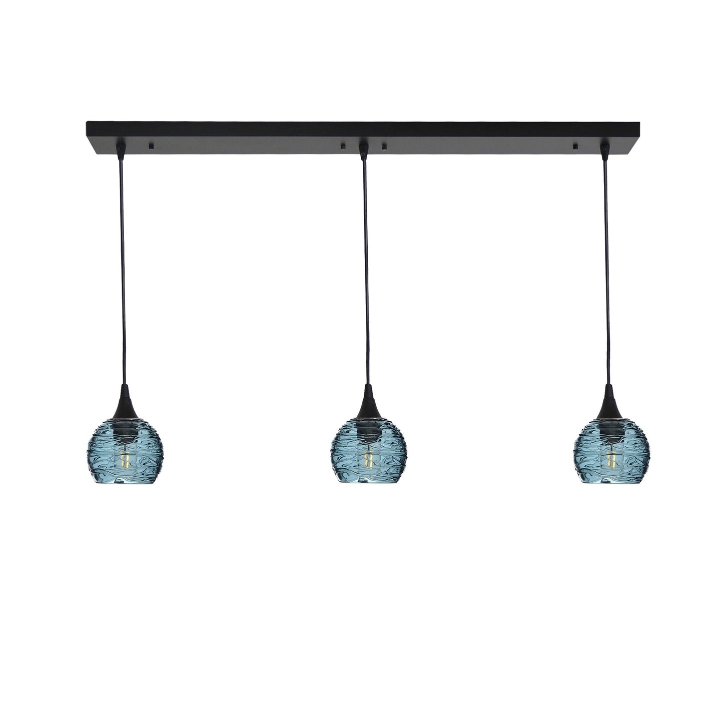 763 Spun: 3 Pendant Linear Chandelier-Glass-Bicycle Glass Co - Hotshop-Slate Gray-Matte Black-Bicycle Glass Co